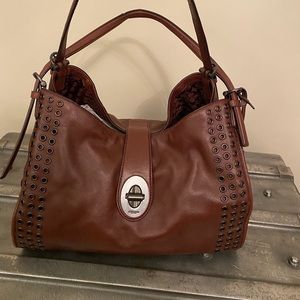 Coach Chestnut Brown Leather Shoulder Bag with Stud Detailing